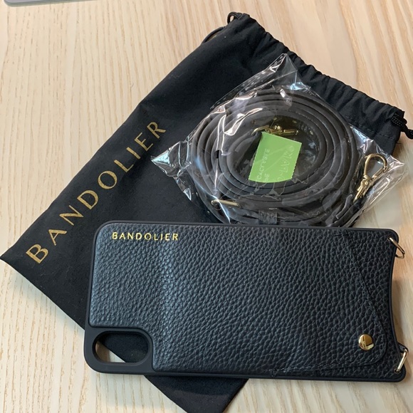Authentic NWT bandolier iPhone XS Max black/gold wallet case with strap